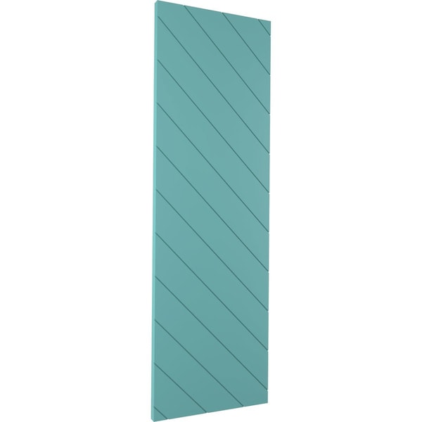 12W X 73H True Fit PVC Diagonal Slat Modern Style Fixed Mount Shutters, Pure Turquoise